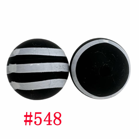 Printed Black and White Stripes Swirls Zebra Silicone Beads, 15mm, Number 548