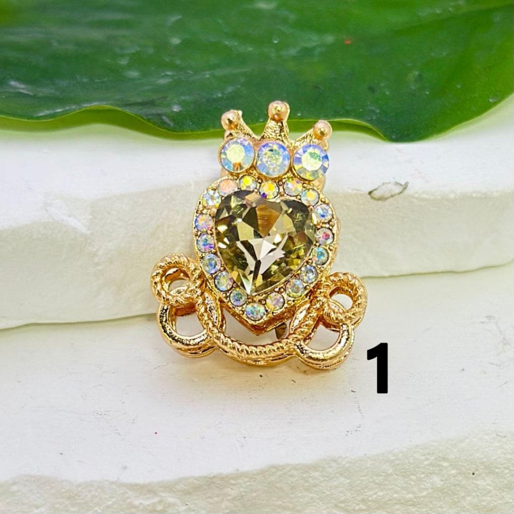 Gold Alloy Heart Crown with Mini AB Rhinestones Bling Bling Colorful Heart Rhinestones Beads, Around 26*22MM