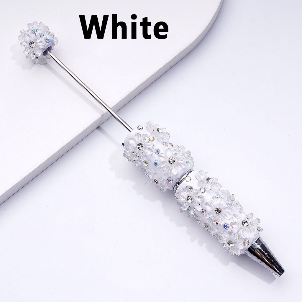 Vibrant Beadable Clay Pens with Mini AB Rhinestone Flowers – Clear Sparkle Accent