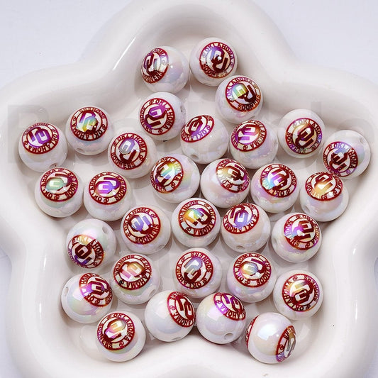 Oklahoma Sooners Football Beads 16MM UV Coated Acrylic, USA College Team Style