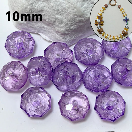 Adorable Clear Purple Polyhedral Broken Inside Flat Acrylic Beads, 10MM ( can't be used on the pen)