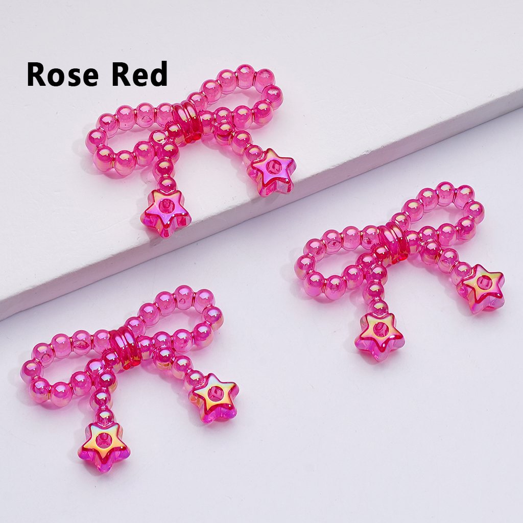 Translucent Acrylic Beads with UV Coated Pearls, Star Ring Accents and Bowknots, Around 23*33MM