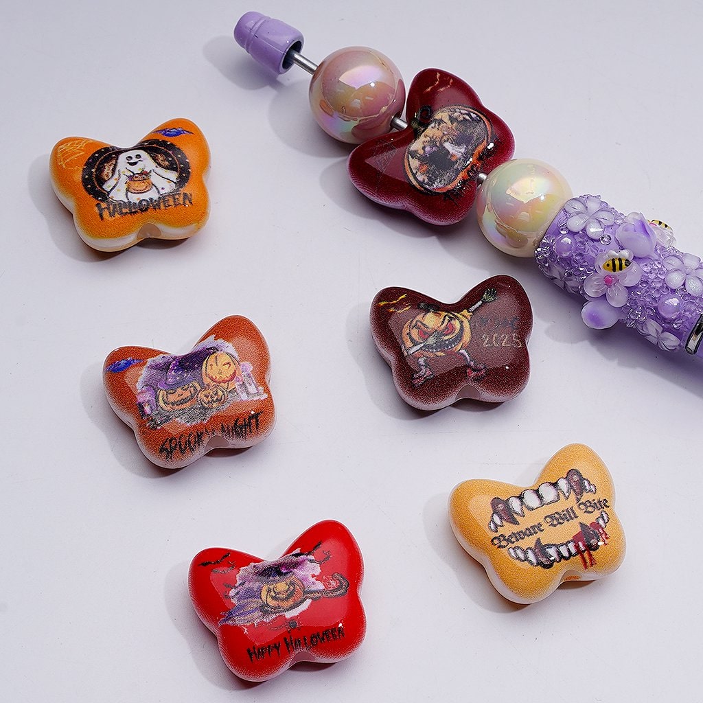 Butterfly Shape Acrylic Beads Halloween Series, 26*22MM, Random Mix