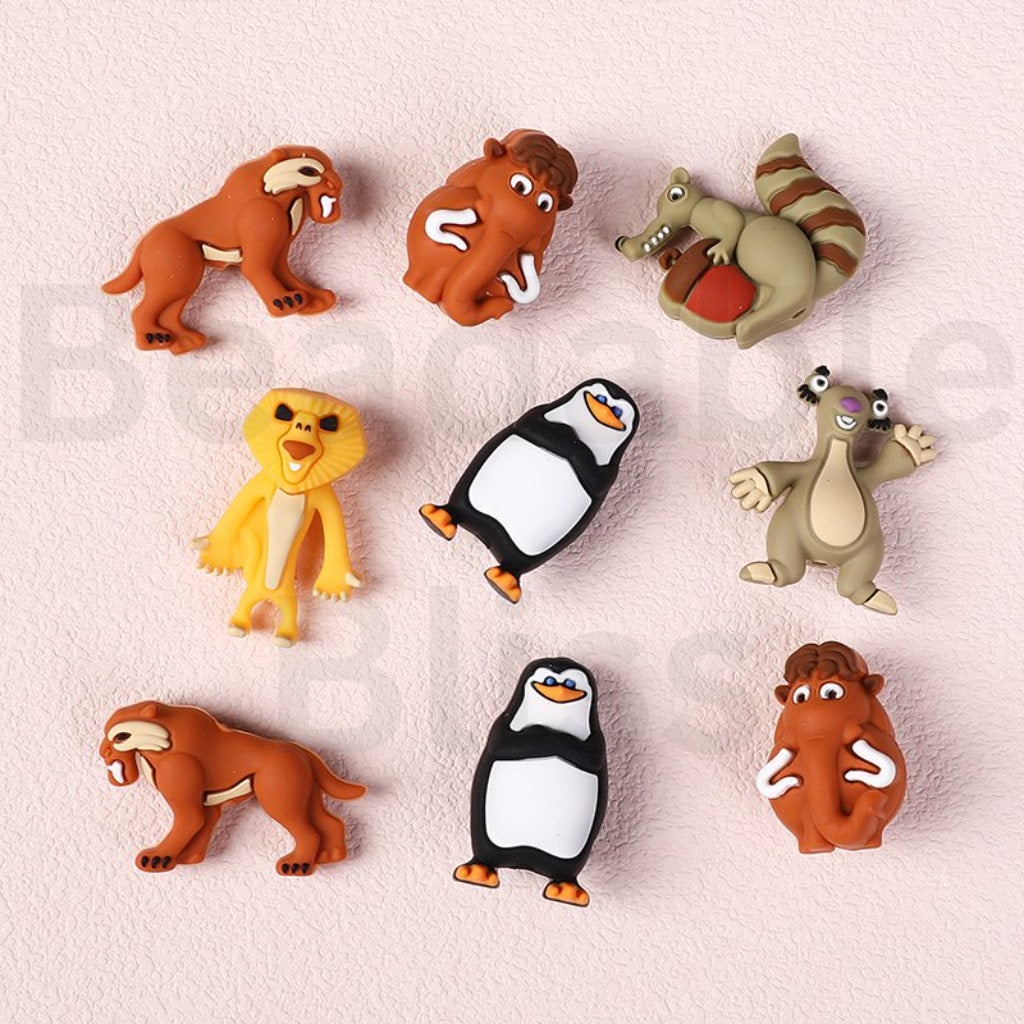 3D Cute Animals Squirrel Sloth Si Lion Ale Elephant Mann Penguin Skippe Saber-toothed Honey Bear Dieg Ice Ag Madgasca Silicone Focal Beads