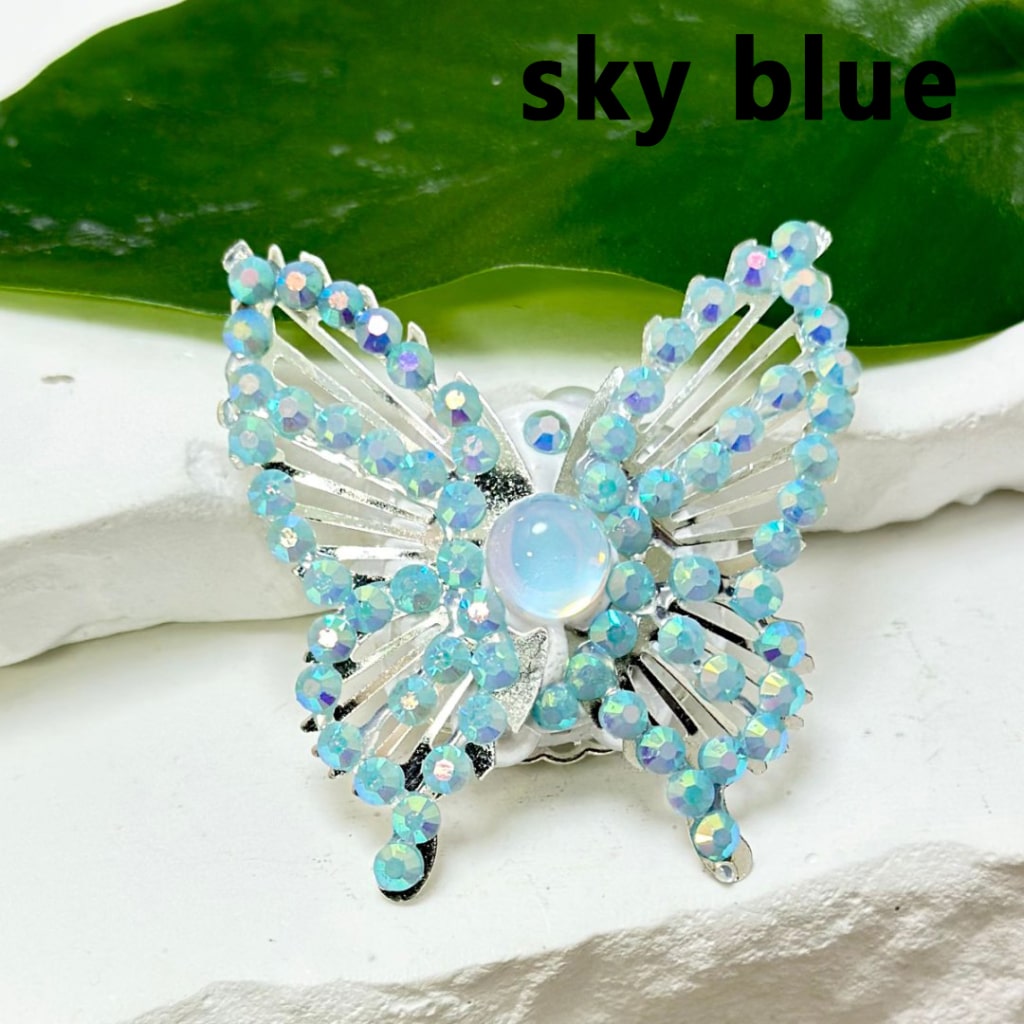 Silver Alloy Fancy Bling Bling Butterfly with Colorful Mini Rhinestones, White Pearls, and Colorful Mini Butterfly Rhinestone Clay Beads, Around 42*44mm.