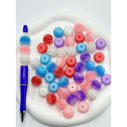 Clear Color Sugar with Strip Sugar Acrylic Beads, 16mm, ZY