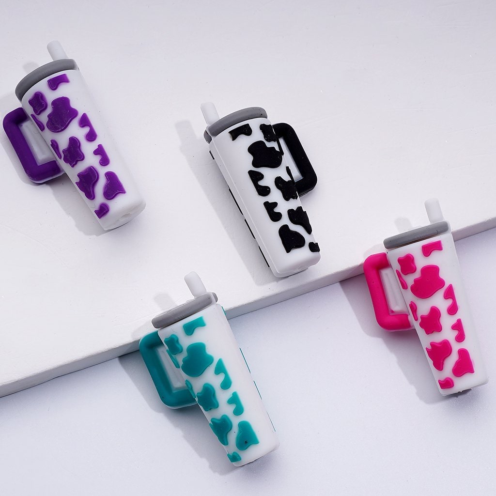 Multi-Color Cow Prints Cute Stanley Cup Bottle with Straw Silicone Focal Beads