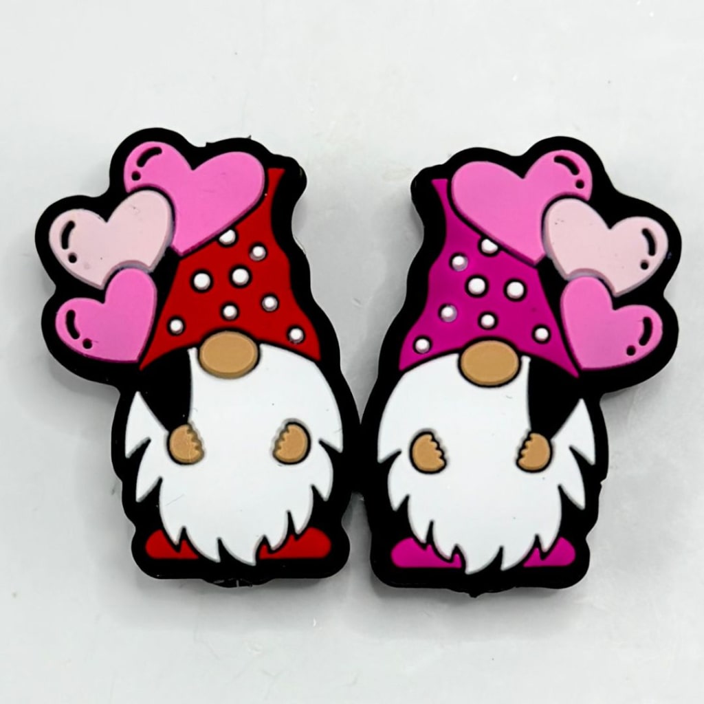 Gnome Cute Dwarf in Christmas Hat Heart Pink Red Silicone Focal Beads
