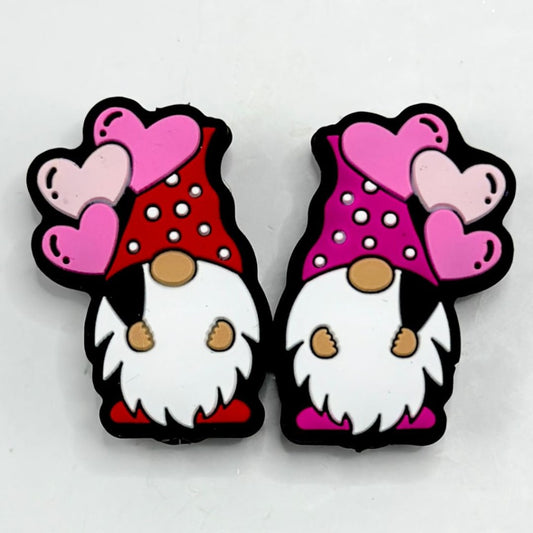 Gnome Cute Dwarf in Christmas Hat Heart Pink Red Silicone Focal Beads