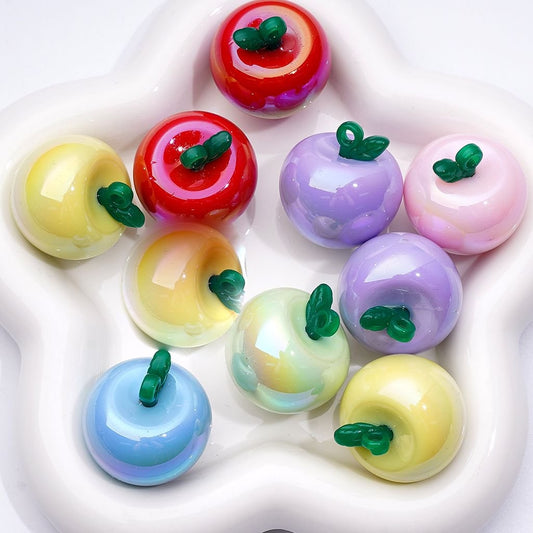 Glossy UV-Coated Apple Pendants – Vibrant Solid Acrylic Charms for Keychains, 31x30MM, Random Mix