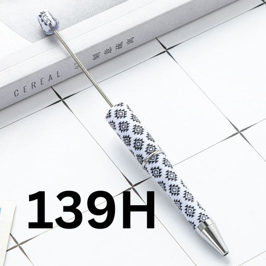 Beadable Pens with White and Black Aztec Print - Number 139H