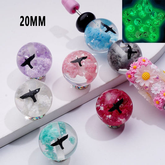 Luminous Multi-Color Glitter Clouds Inside Cute Bird Clear Round Acrylic Beads, 20MM