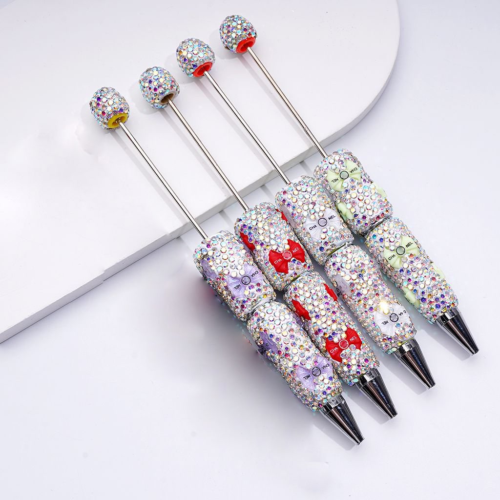 Beadable Clay Pens with Mini AB Rhinestone Bowknots – Fully Covered Sparkle Design
