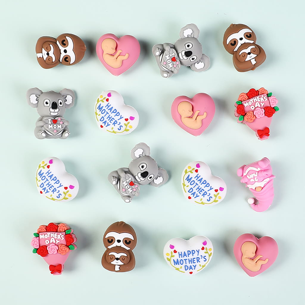 3D Hearts, Animals Gnome and Flowers Mother’s Day Silicone Focal Beads Random Mix