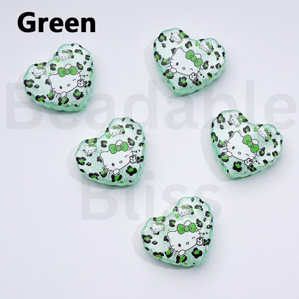 Vivid Cute Cat Adorable Character Heart Acrylic Beads, Around 26*22MM