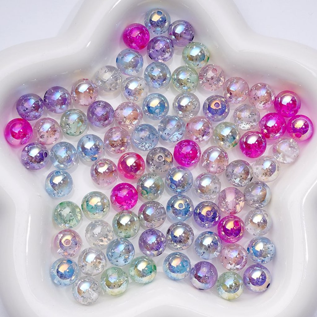 Clear Round Acrylic Beads with UV Coating and Colorful Mini Silver Foil Mixed Pack, 10MM
