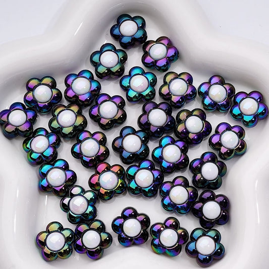 UV-Coated Dual-Tone Five-Petaled Flower Acrylic Beads – Elegant White & Black, 16MM