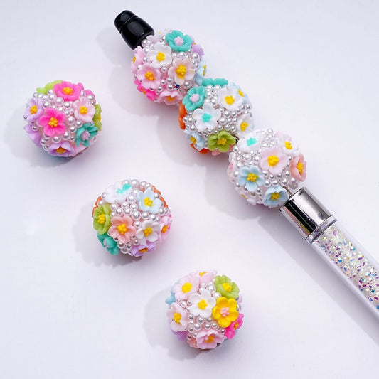Delicate Mini Floral Acrylic Beads White Pearl & Clear Resin, 20MM Assorted Mix