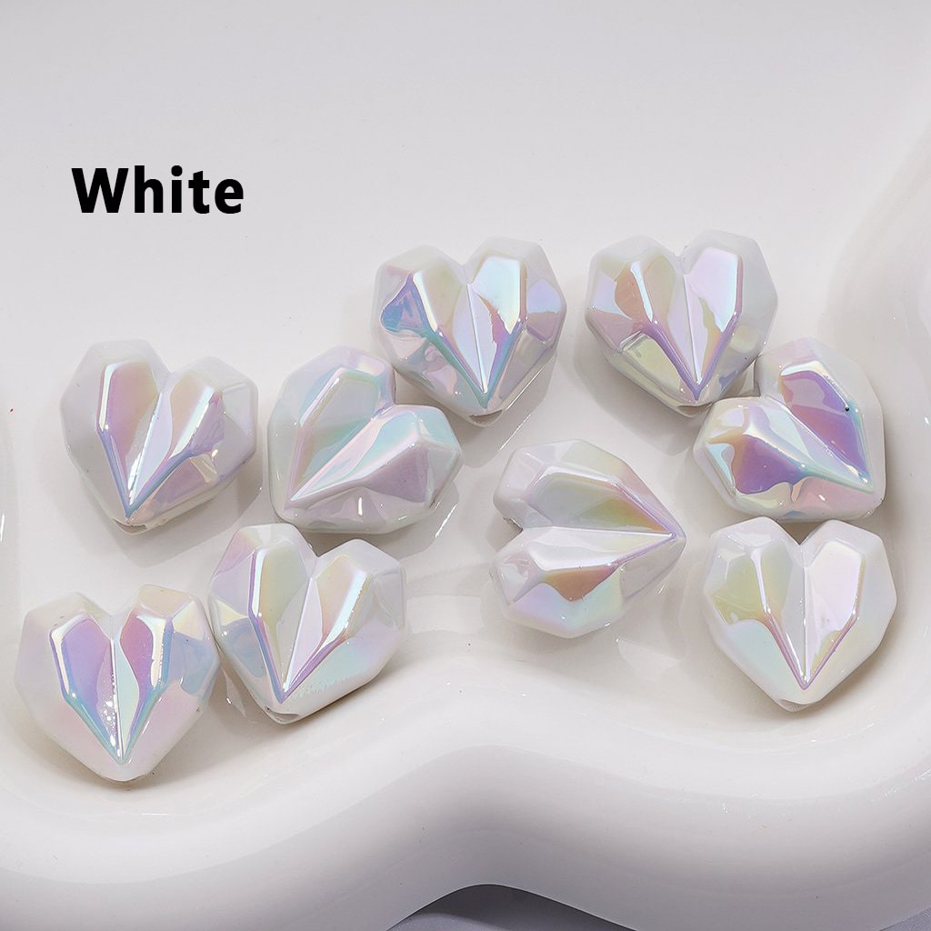 Geometric Heart Acrylic Beads – 16x18MM UV Coated Polyhedron Design, Random Color Mix