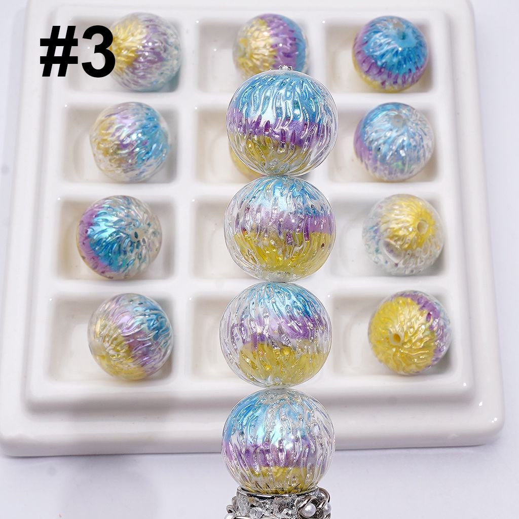 Round Acrylic Beads with Shiny Trichromatic Crackle Effect 16MM Vibrant Design