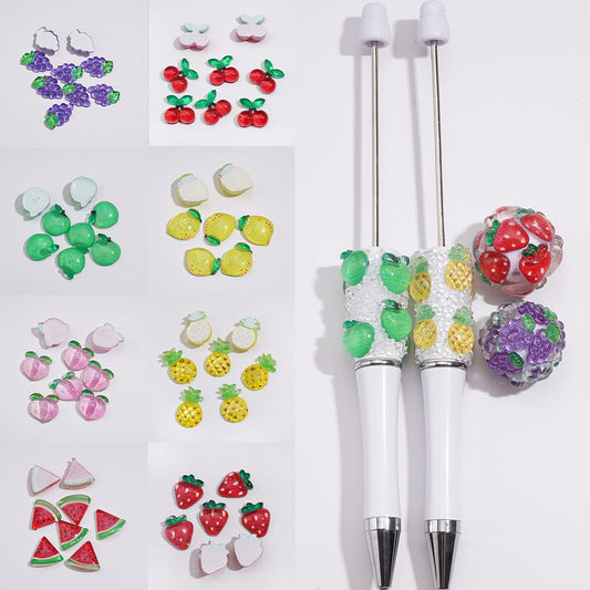 DIY Mini Strawberry, Watermelon, Peach, Lemon, Apple, Cherry, Pineapple and Grape Acrylic Fruits Mix for Beads Jewelry Accessories