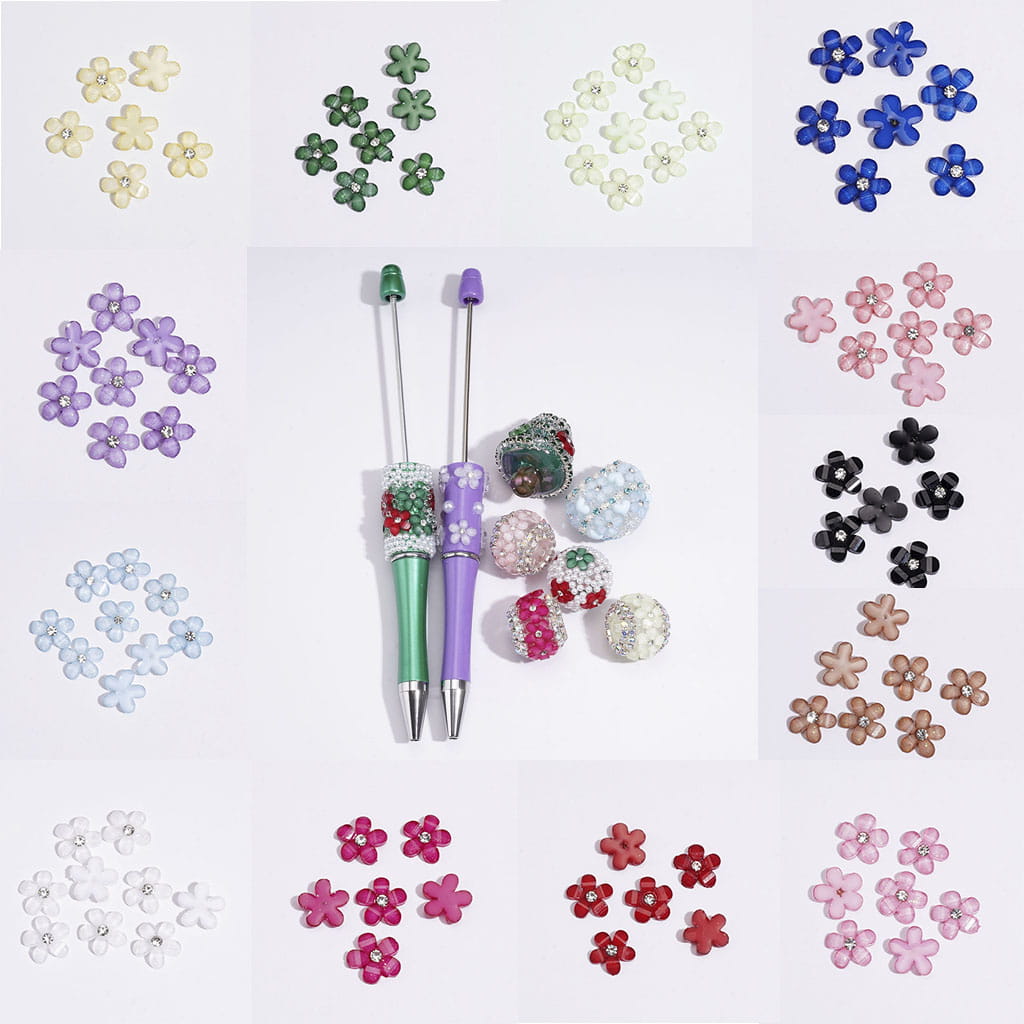 Five-Petaled Flower with Clear Rhinestone and Glitter Can DIY For Flower Pen & Beads, Jewelry Accessories, Multi-Color (There will be Color Differences)