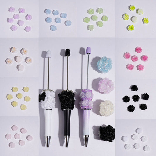 Mini Colorful Rose Flower Beads with Luminous Glitter Details, 9×9MM, Assorted Colors
