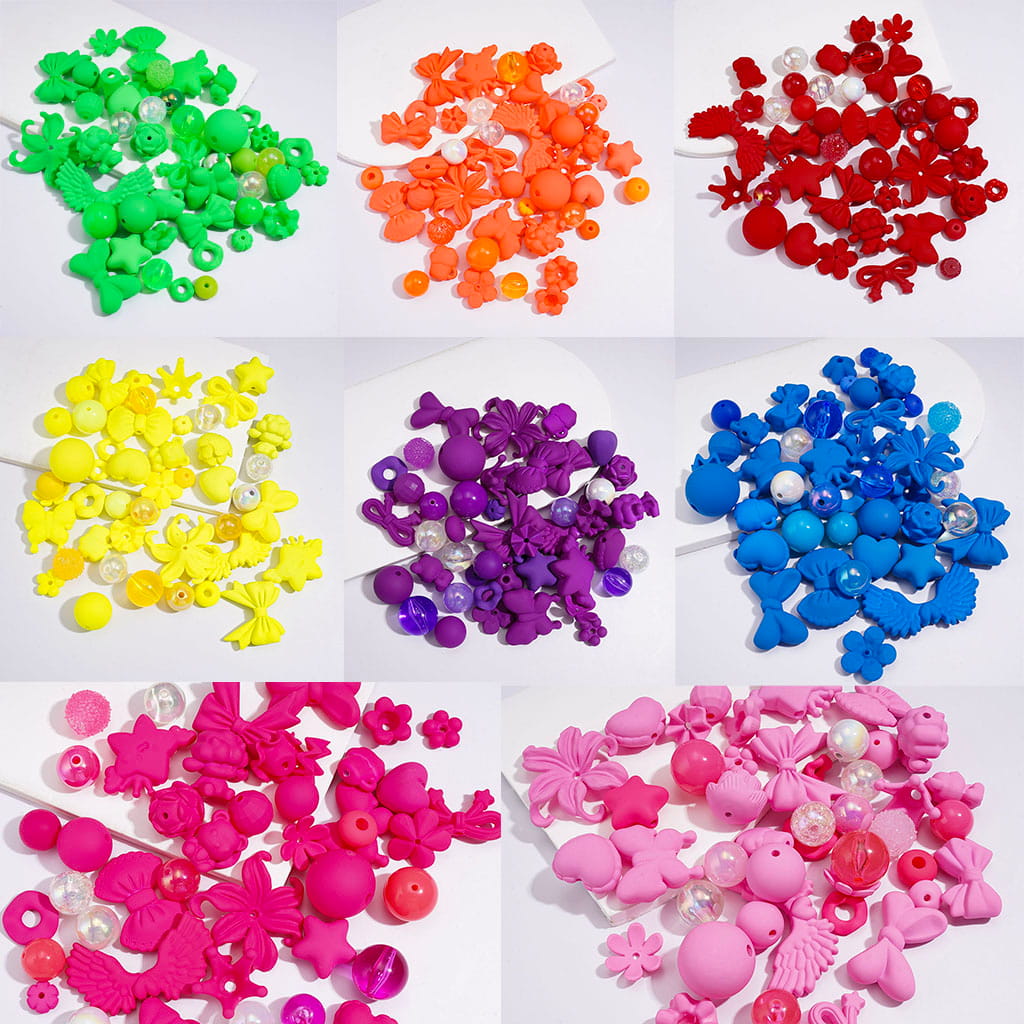 Bow, Flower, Star, Shell & Pearl Designs, Various Styles, Fluorescent, Acrylic Beads Jewelry Accessories, Random Mix