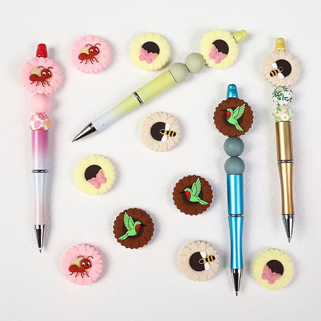 Cute Sunflower & Honey Bee Daisy and Insects Series Silicone Focal Beads, Multi-Color, Random Mix