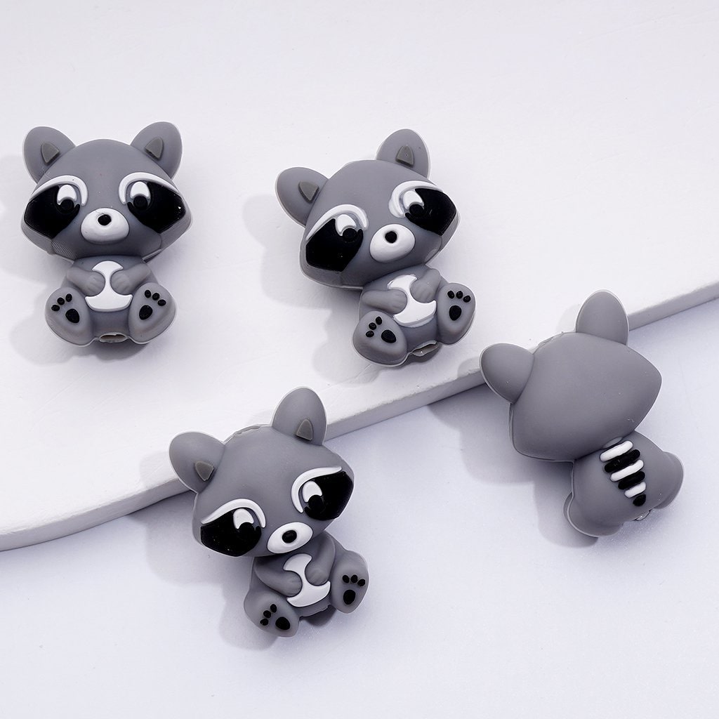 3D Adorable Vivid Raccoon Silicone Focal Beads, Cute Little Design