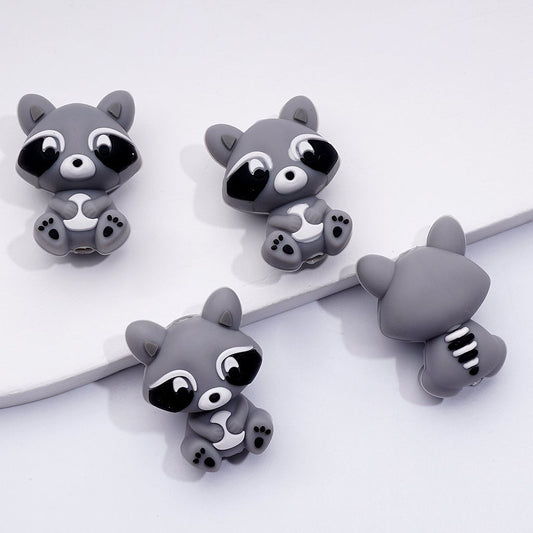 3D Adorable Vivid Raccoon Silicone Focal Beads, Cute Little Design
