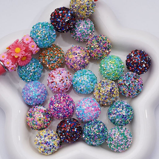 Shiny Confetti Acrylic Beads Colorful Round Design, 20MM, Random Mix