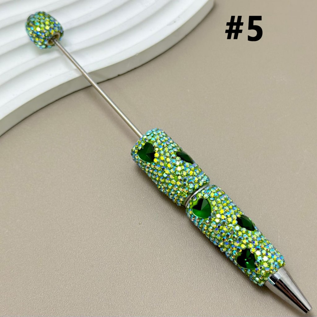 Colorful Hearts & AB Rhinestones Beadable Clay Pens Covering the Entire Pen