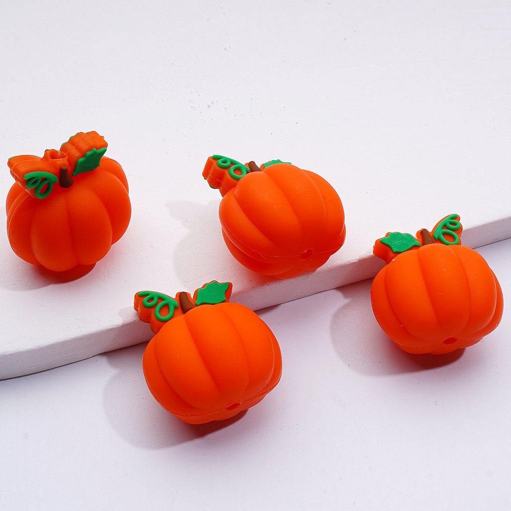 Autumn Harvest Silicone Beads 3D Turkey Gnome & Pumpkin Designs in Random Mix