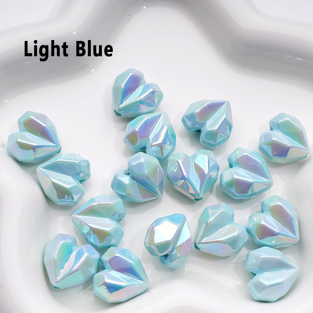 Geometric Heart Acrylic Beads – 16x18MM UV Coated Polyhedron Design, Random Color Mix