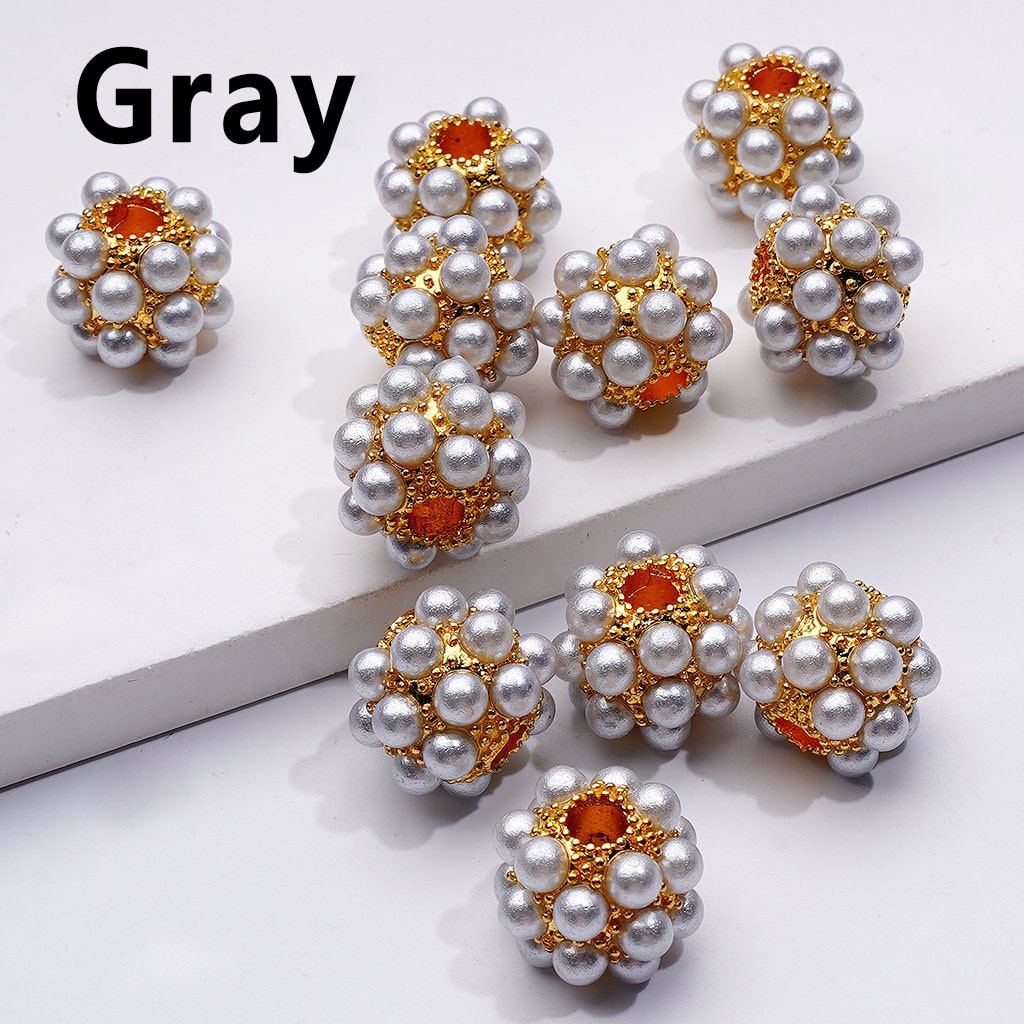 Silver & Gold Color Metal Beads Balls with Colorful Acrylic Pearls, Random Mix, 16MM