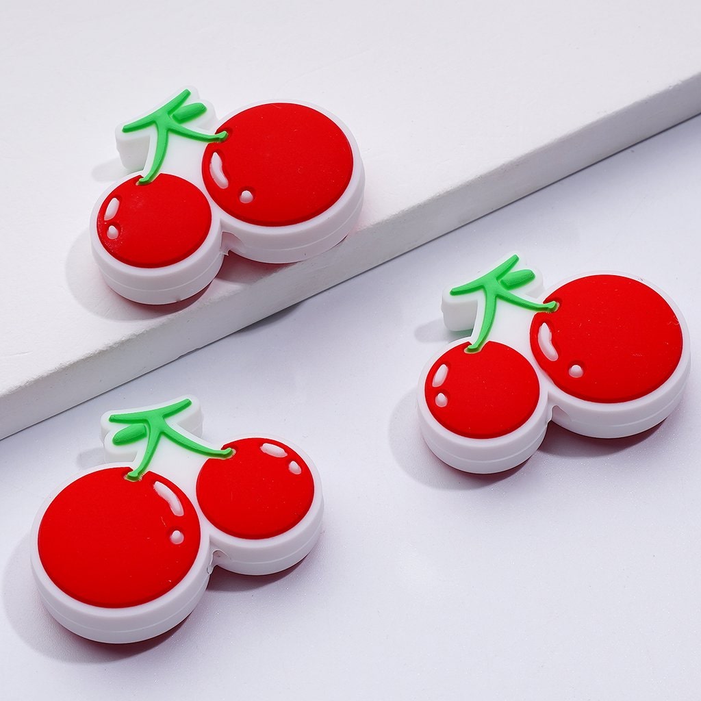 Vibrant Red Cherry Fruit Silicone Focal Beads, Realistic Design for Crafting Projects