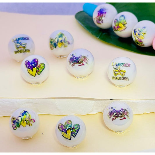 Colorful Hearts Party Masks Love White Round UV Finish Acrylic Beads, 16MM, Random Mix