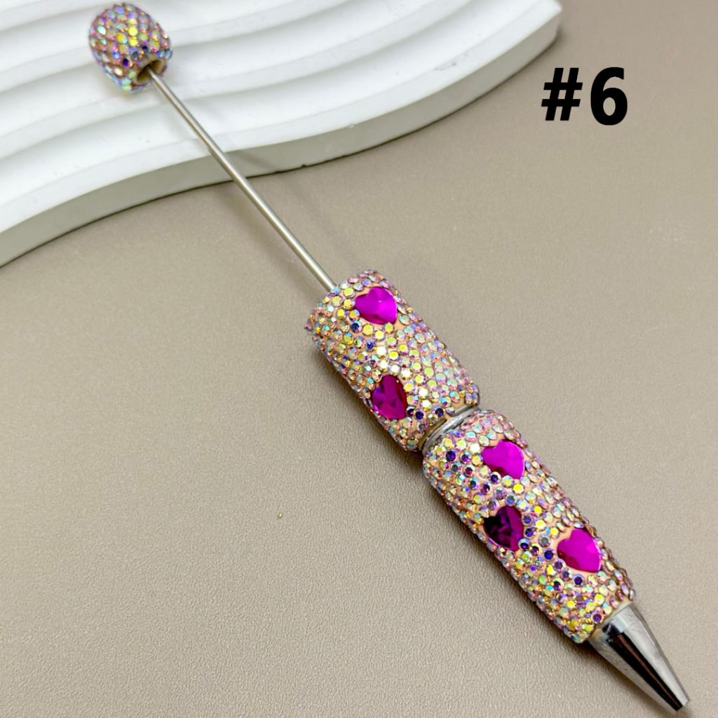 Colorful Hearts & AB Rhinestones Beadable Clay Pens Covering the Entire Pen