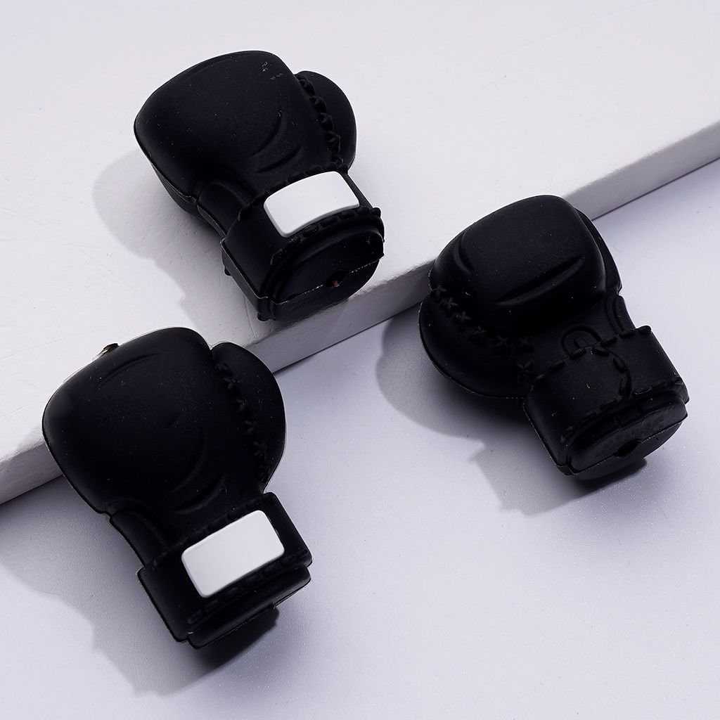 3D Boxing Gloves Silicone Focal Beads in Black, Red & Blue, Perfect for Sports-Themed Crafts