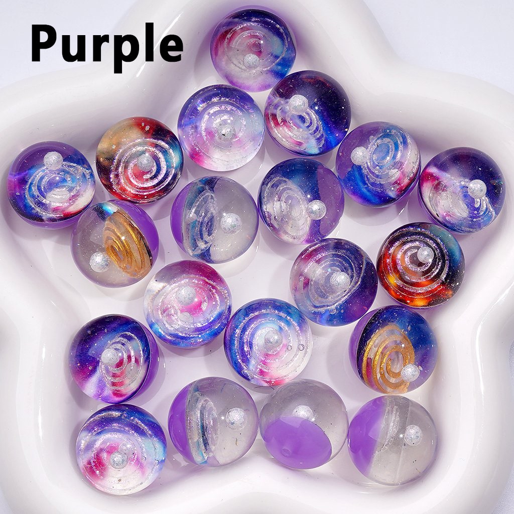 Stunning Clear Acrylic Beads with Glitter & a Luminous Galaxy Planet Design, 20MM