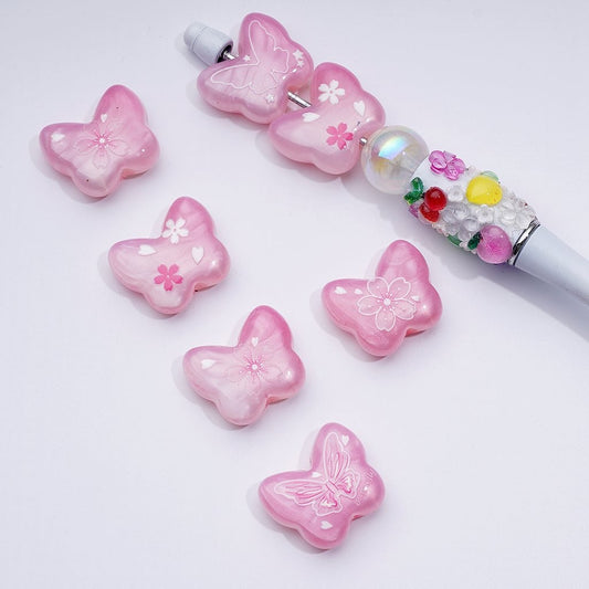 Charming Pink Butterfly & Plum Blossom Acrylic Beads 2622MM Decorative Design