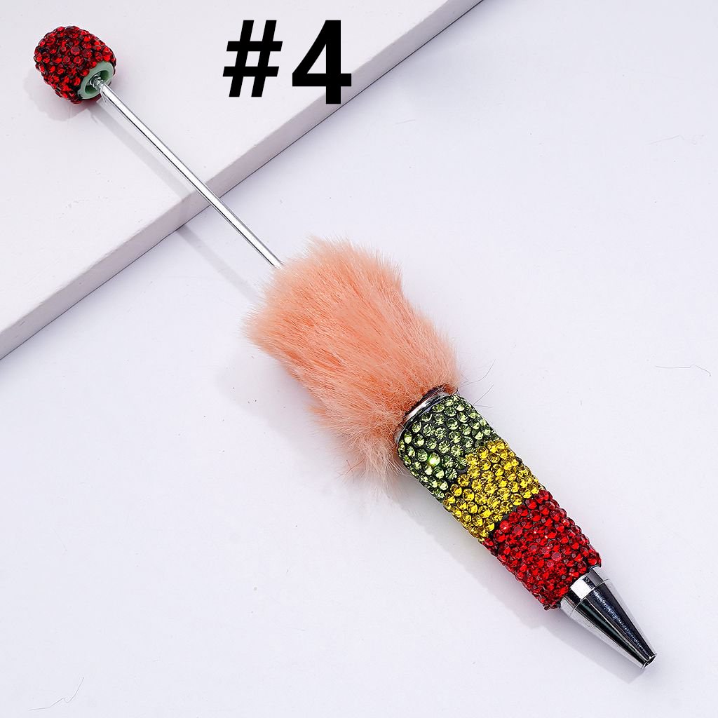 Pom Pom Beadable Clay Pens Covered with Shiny Green Yellow Red Rhinestones Along the Entire Pen
