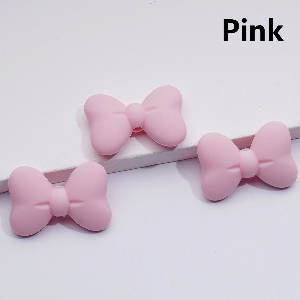 3D Mini Black Pink Cute Bowknots Silicone Focal Beads