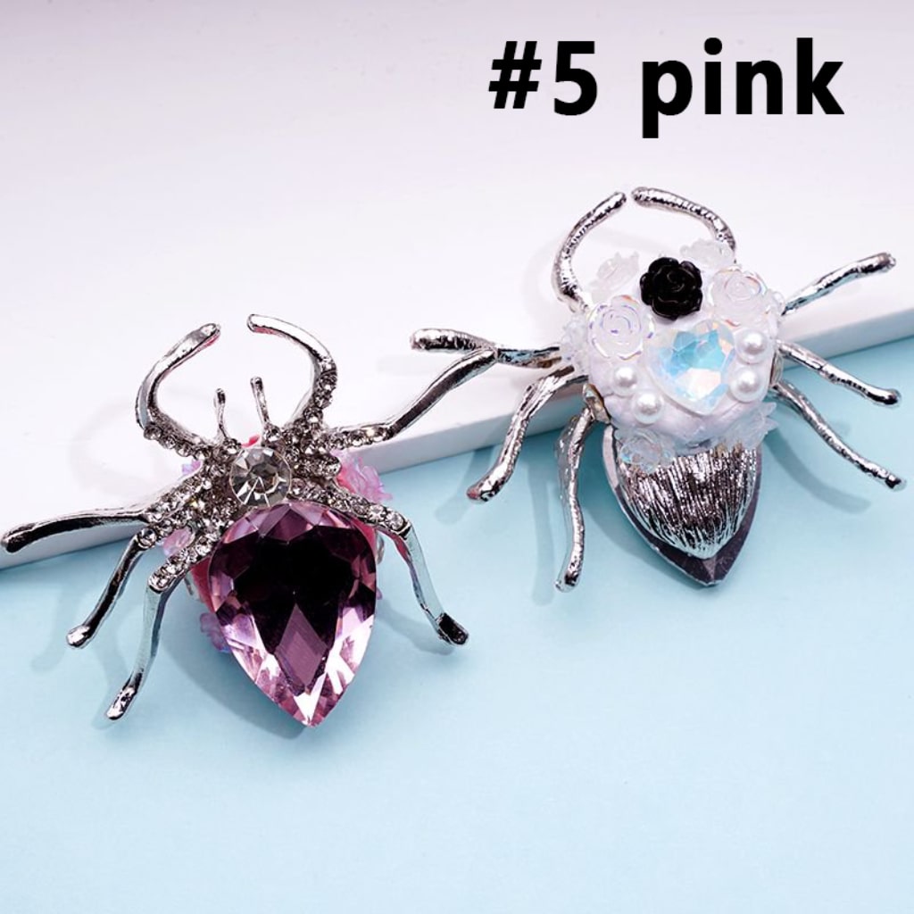 Silver Alloy Exquisite Fancy Spider with Large Colorful Rhinestone Inside Mini Clear Rhinestones Shiny Flowers Hearts White Pearls Clay Beads, Around 57*47MM