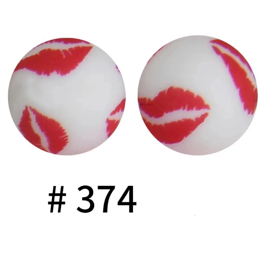 Round Printed Silicone Beads 15 mm