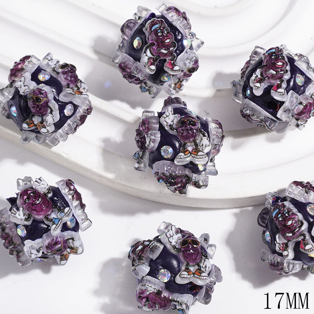 Various Style Purple Potato and AB Rhinestones Clay Beads, 17MM