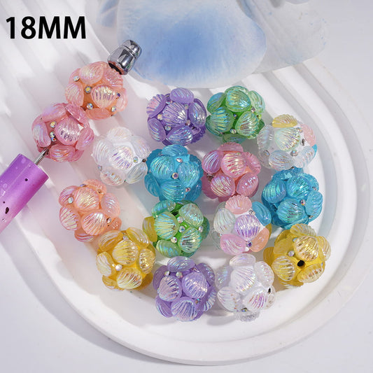 UV Coating Sea Shell with AB Rhinestones, Round Clay Beads 18mm Random Mix