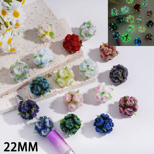 Luminous Heart-Shaped Rose Flowers and Leaves Round Clay Beads 22MM Random Mix