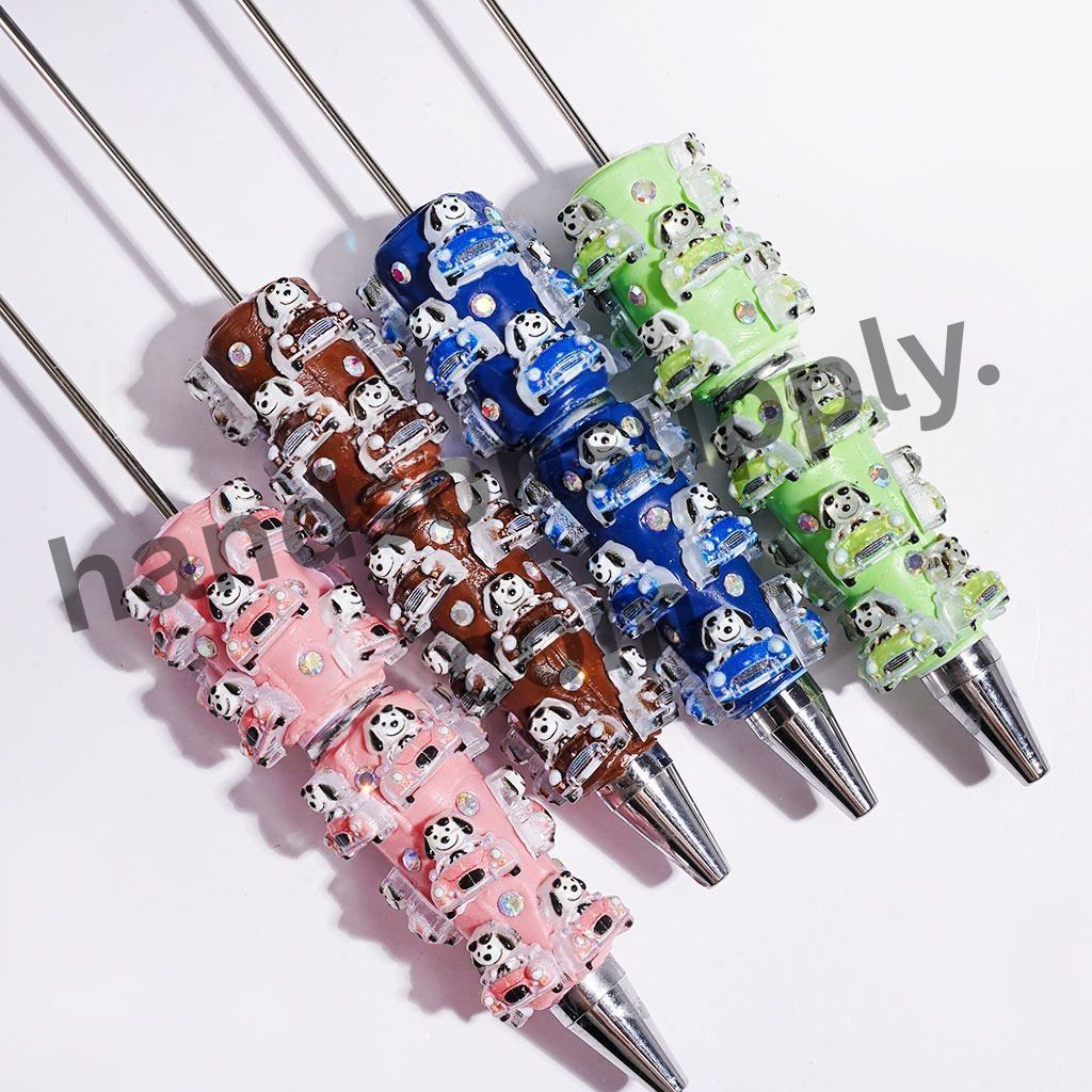 Playful Beagle Dog Classic Animation Character Driving Car with Sparkling AB Rhinestone, Beadable Clay Pen, Multi-Color